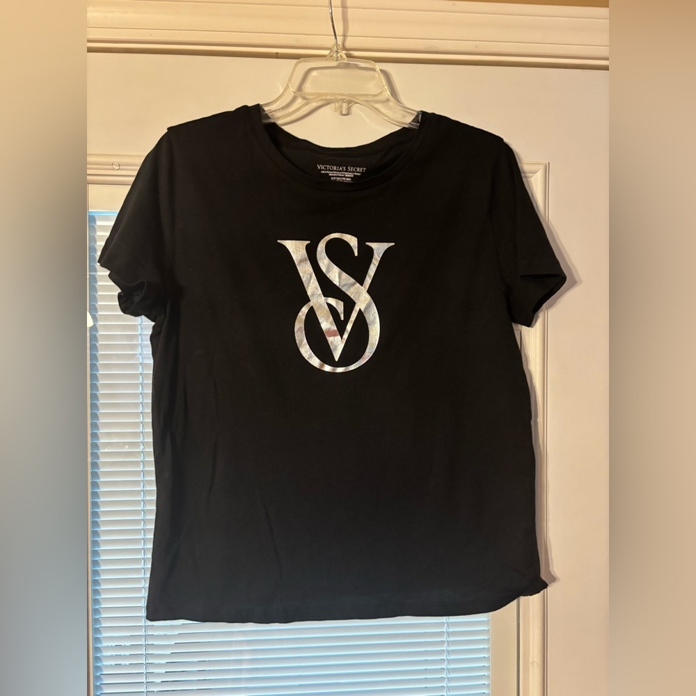 Victoria's Secret Black Tee with silver foil lettering